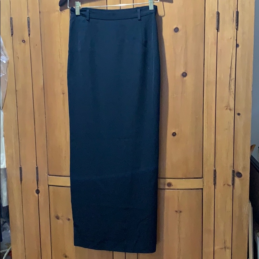 Teenflo long black straight wool skirt, back slit